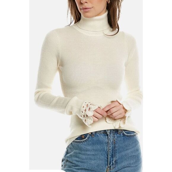 SEA NY Wynter Extrafine Merino Wool Top in White NWT Size Large - Picture 1 of 7